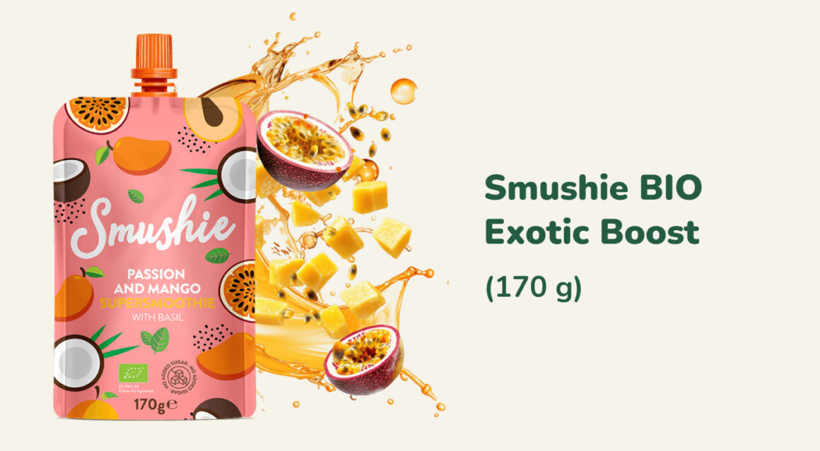 Dopolední svačinka ze 100% ovoce Smushie BIO Exotic Boost (170 g)