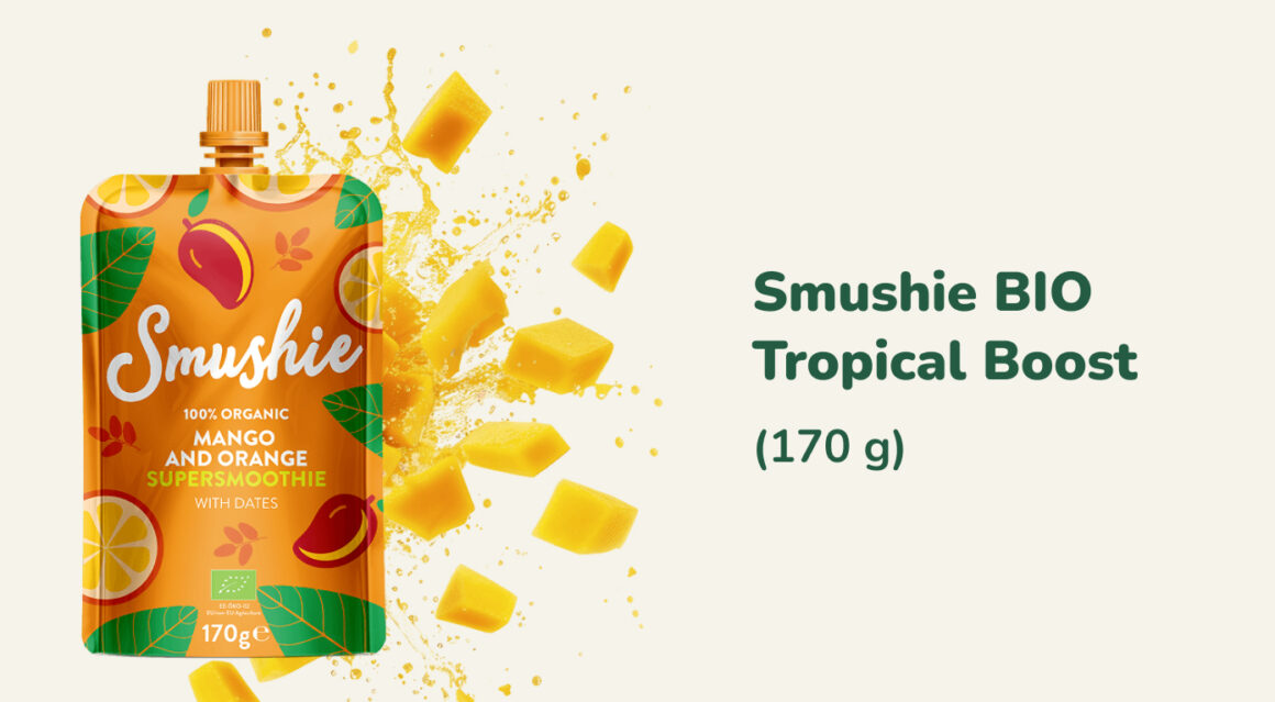 Dopolední svačinka ze 100% ovoce Smushie BIO Tropical Boost (170 g)