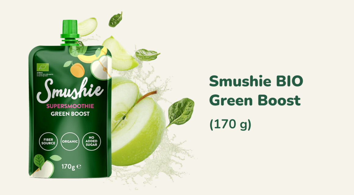 Dopolední svačinka ze 100% ovoce Smushie BIO Green Boost (170 g) 